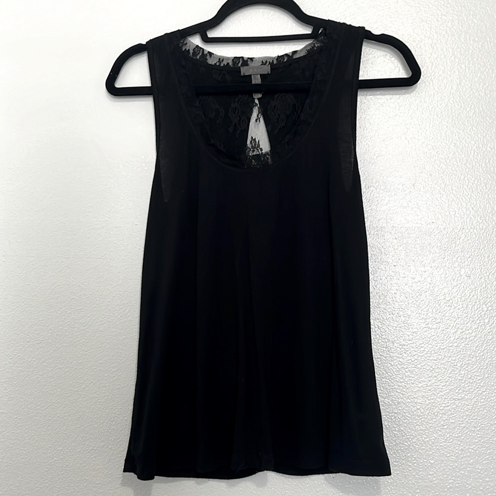 A•M Black Lace Back Tank Top – Sheer Keyhole Back, Flowy Fit